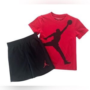 Air Jordan 2 Piece Set Red Short Sleeve T-Shirt & Black Shorts Boys Size 5 NWT